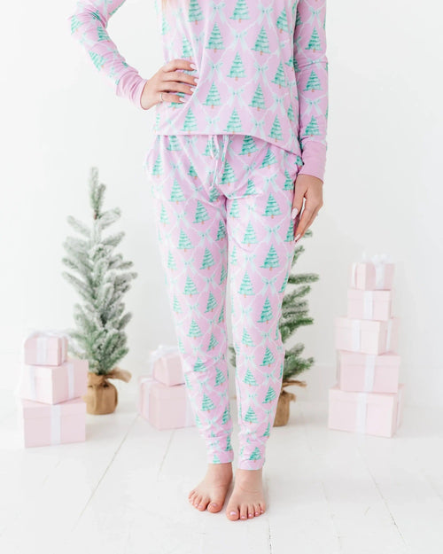 Baby Kids Bamboo Pajamas — Un-fir-gettable Women's Long Sleeve V-Neck Shirt — Image 4