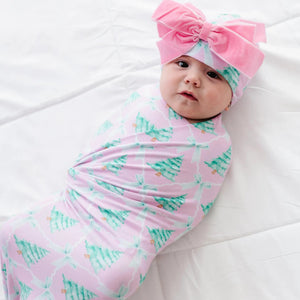 Baby Kids Bamboo Pajamas — Un-fir-gettable Swaddle & Velvet Bow Beanie — Image 1