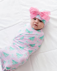 Baby Kids Bamboo Pajamas — Un-fir-gettable Swaddle & Velvet Bow Beanie — Image 1