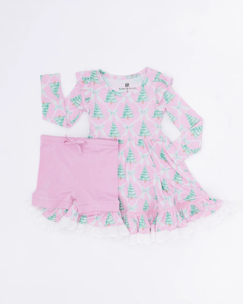 Baby Kids Bamboo Pajamas — Un-fir-gettable Party Dress & Shorts Set — Image 3
