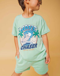 Baby Kids Bamboo Pajamas — Shark Week™ Wave Chaser T-Shirt — Image 1
