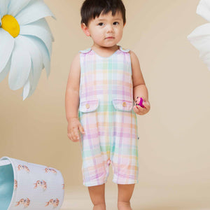 Baby Kids Bamboo Pajamas — Well Plaid Bamboo Romper — Image 1