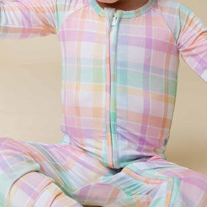 Baby Kids Bamboo Pajamas — Well Plaid Convertible Romper — Image 1