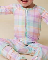 Baby Kids Bamboo Pajamas — Well Plaid Convertible Romper — Image 1