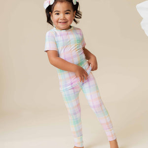 Baby Kids Bamboo Pajamas — Well Plaid Short Sleeve Pajama Set — Image 1