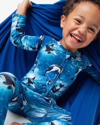 Baby Kids Bamboo Pajamas — Whale, Hello There Convertible Romper — Image 1