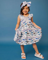 Baby Kids Bamboo Pajamas — Whalecome to the Party Cap Sleeve Dress & Shorts Set — Image 1