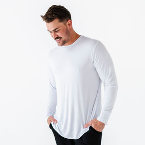 Baby Kids Bamboo Pajamas — White Men's Long Sleeves Shirt — Image 1