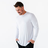 Baby Kids Bamboo Pajamas — White Men's Long Sleeves Shirt — Image 1