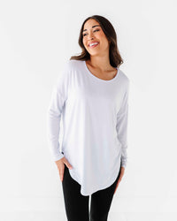 Baby Kids Bamboo Pajamas — Women's Relaxed Fit Long Sleeve Shirt - White — Image 1
