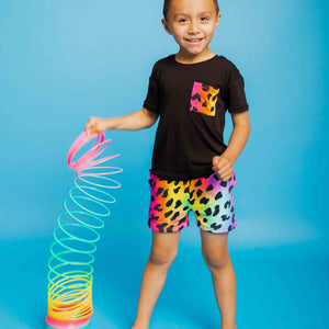 Baby Kids Bamboo Pajamas — Wild About Hue Short Sleeve Pocket T-Shirt & Shorts Set — Image 1