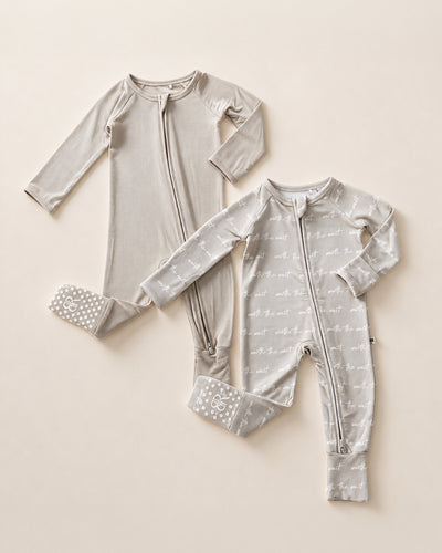 Baby Kids Bamboo Pajamas — Worth The Wait + Stone Cold Cutie Convertible Rompers Bundle — Image 1