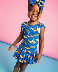 Baby Kids Bamboo Pajamas — Yellow Submarine™ Cap Sleeve Ruffle Dress — Image 1