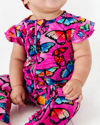 Baby Kids Bamboo Pajamas — You Give Me Butterflies Cap Sleeve Romper — Image 1