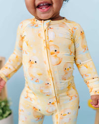 Baby Kids Bamboo Pajamas — You Quack Me Up Convertible Romper — Image 1