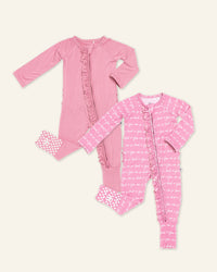 Baby Kids Bamboo Pajamas — You Are So Loved - Pink-a-Boo + Pink-a-Boo Convertible Rompers Bundle — Image 1