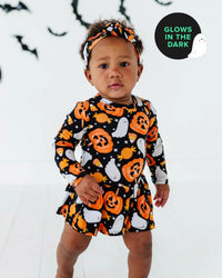 Baby Kids Bamboo Pajamas — You've Been Ghosted Long Sleeve Ruffle Dress — Image 1