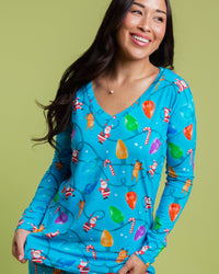 Baby Kids Bamboo Pajamas — A Very Lit-mas Women's Long Sleeve V-Neck T-Shirt — Image 1
