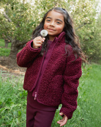 Baby Kids Bamboo Pajamas — Berry Cozy Kids Zip-Up Sherpa Jacket — Image 1