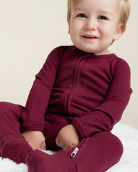 Baby Kids Bamboo Pajamas — Berry Cozy Ribbed Convertible Romper — Image 1