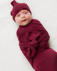 Baby Kids Bamboo Pajamas — Berry Cozy Swaddle & Beanie Set — Image 1