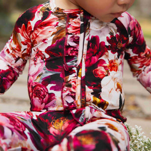Baby Kids Bamboo Pajamas — Berry Tale Ending Convertible Ruffle Romper — Image 11