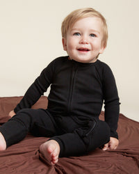 Baby Kids Bamboo Pajamas — Black Ribbed Convertible Romper — Image 1