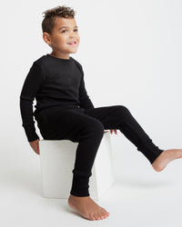 Baby Kids Bamboo Pajamas — Black Ribbed Long Sleeve Pajama Set — Image 1