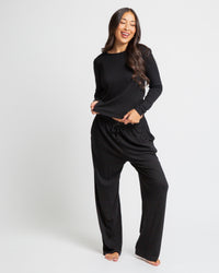 Baby Kids Bamboo Pajamas — Black Women's Ribbed Lounge Set — Image 1