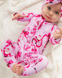 Baby Kids Bamboo Pajamas — Candy Cane Crush Convertible Ruffle Romper — Image 1