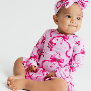 Baby Kids Bamboo Pajamas — Candy Cane Crush Long Sleeve Ruffle Dress — Image 1