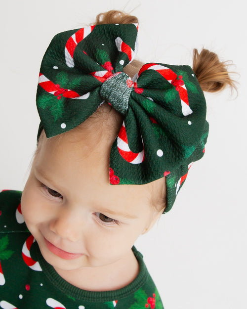 Baby Kids Bamboo Pajamas — Candy Cane Lane Biggie Bow - Dark Green — Image 1