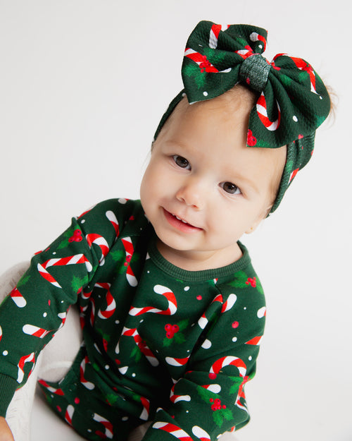 Baby Kids Bamboo Pajamas — Candy Cane Lane Bubble Sweatshirt - Dark Green — Image 5