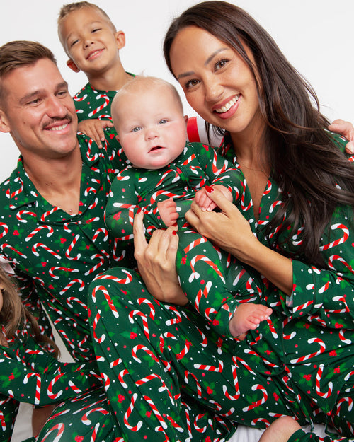 Baby Kids Bamboo Pajamas — Candy Cane Lane Convertible Romper - Dark Green — Image 4