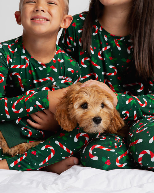 Baby Kids Bamboo Pajamas — Candy Cane Lane Dog Sweater - Dark Green — Image 5