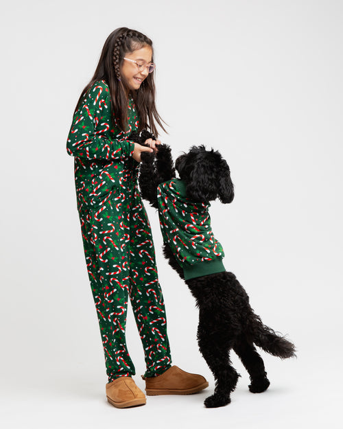 Baby Kids Bamboo Pajamas — Candy Cane Lane Dog Sweater - Dark Green — Image 4