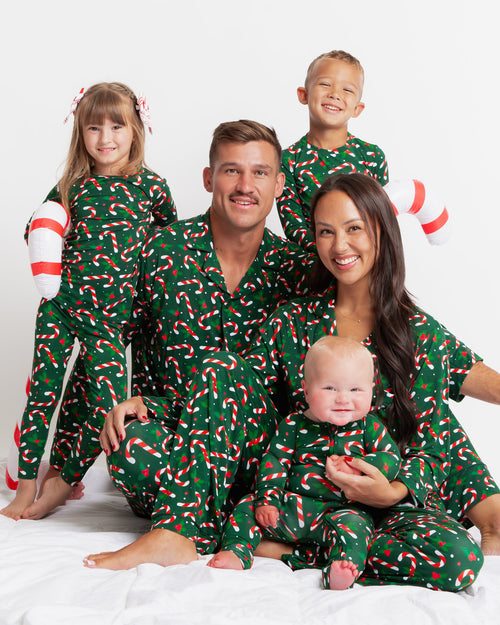 Baby Kids Bamboo Pajamas — Candy Cane Lane Men's Collar Shirt & Pants Set - Dark Green — Image 6