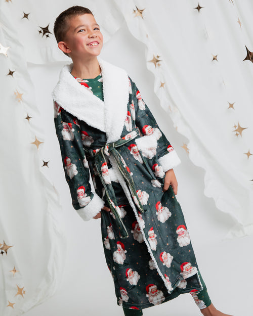 Baby Kids Bamboo Pajamas — Claus Encounters Kids Plush Robe — Image 3