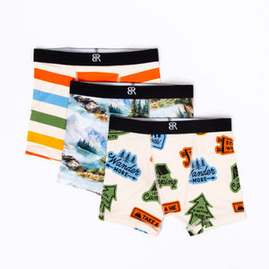 Baby Kids Bamboo Pajamas — Trail Mix 3-Pack Boy's Boxer Brief Underwear — Image 1