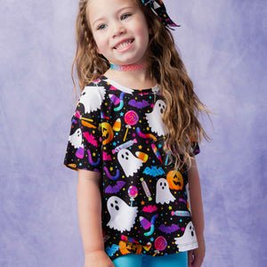Baby Kids Bamboo Pajamas — Fright Bites Girls Oversized T-Shirt & Biker Shorts Set — Image 1