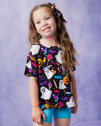 Baby Kids Bamboo Pajamas — Fright Bites Girls Oversized T-Shirt & Biker Shorts Set — Image 1
