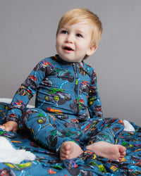 Baby Kids Bamboo Pajamas — Hot Wheels™ Monster Trucks Convertible Romper — Image 1