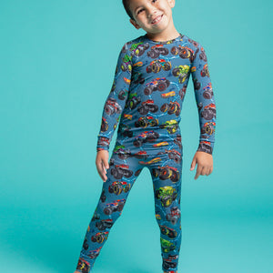 Baby Kids Bamboo Pajamas — Hot Wheels™ Monster Trucks Long Sleeve Pajama Set — Image 1