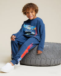 Baby Kids Bamboo Pajamas — Hot Wheels™ Race Team Relaxed Fit Jogger Set — Image 1