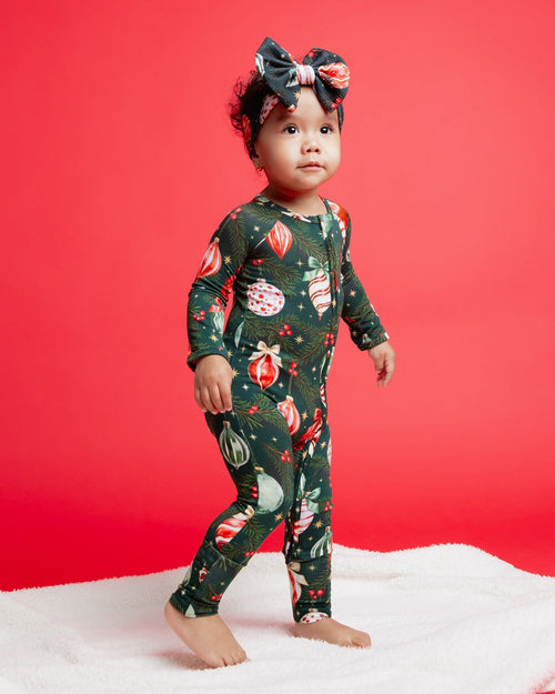 Baby Kids Bamboo Pajamas — Hung Up On Christmas Biggie Bow — Image 4