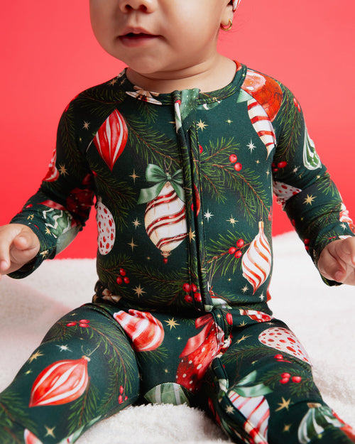 Baby Kids Bamboo Pajamas — Hung Up On Christmas Convertible Romper — Image 8