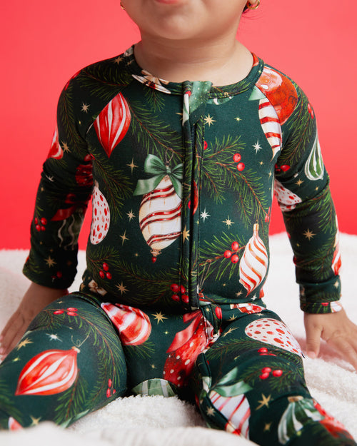 Baby Kids Bamboo Pajamas — Hung Up On Christmas Convertible Romper — Image 3