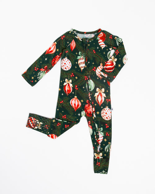 Baby Kids Bamboo Pajamas — Hung Up On Christmas Convertible Romper — Image 2