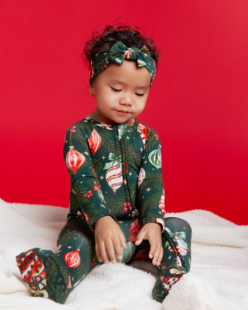Baby Kids Bamboo Pajamas — Hung Up On Christmas Headwrap — Image 4