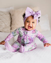 Baby Kids Bamboo Pajamas — You Had Me At Hydrangea Ruffle Footie — Image 1